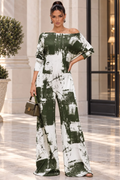 Olive Abstract Off-Shoulder Jumpsuit