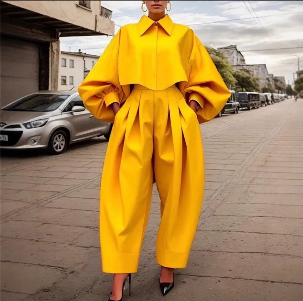 Golden Hour Cropped Top & Pleated Pant Set