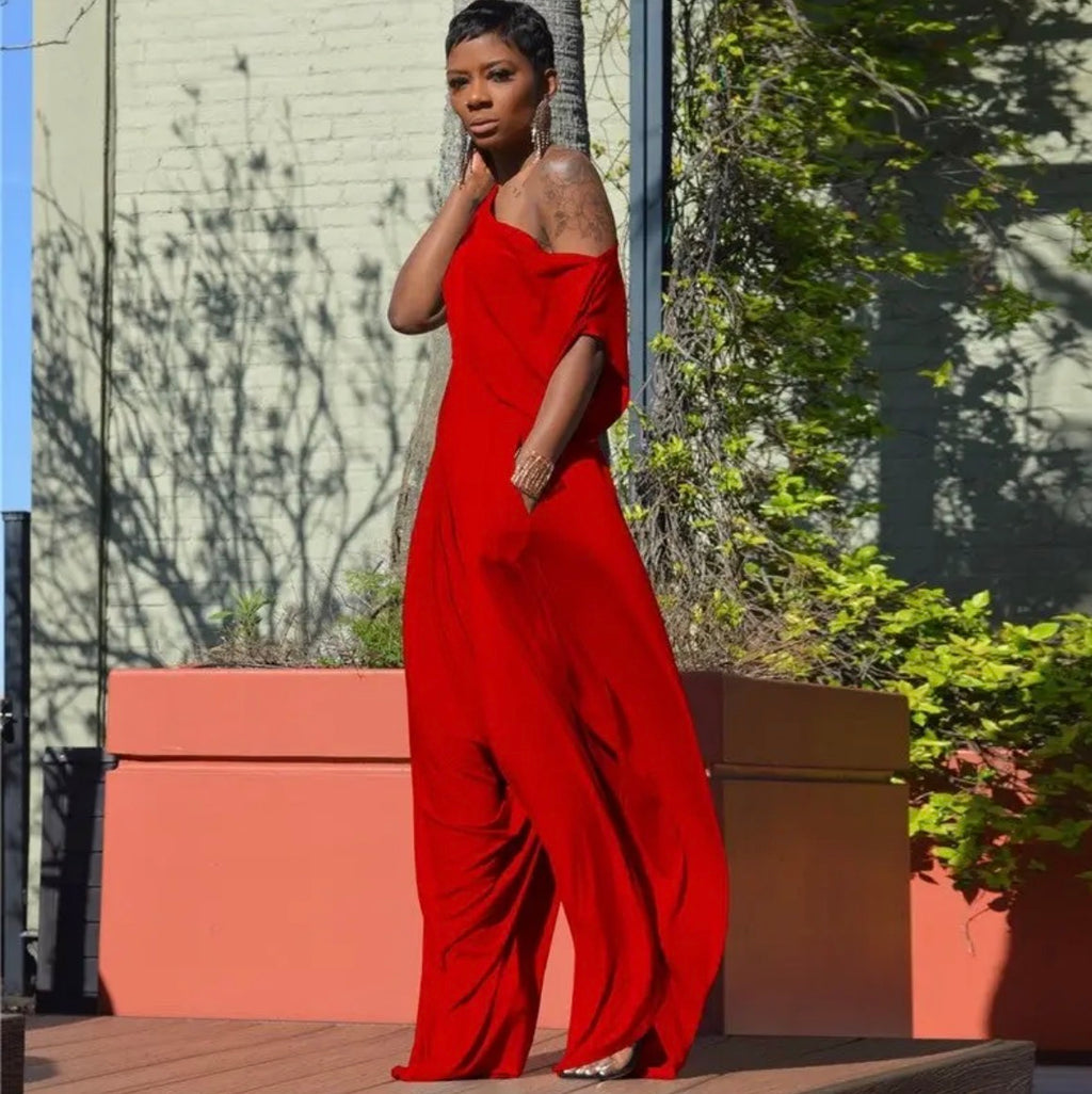 Scarlet One-Shoulder Wide-Leg Jumpsuit