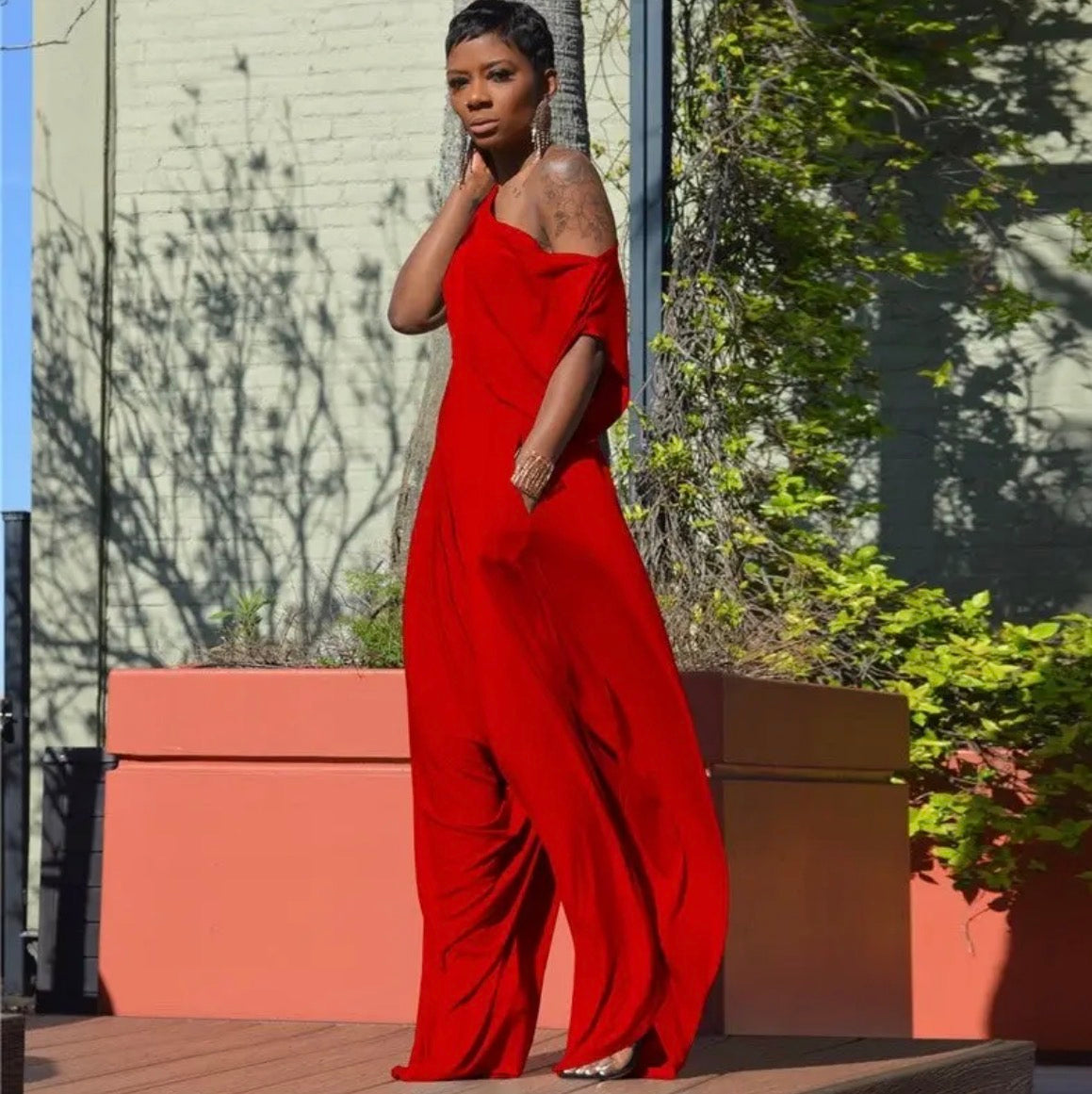 Scarlet One-Shoulder Wide-Leg Jumpsuit
