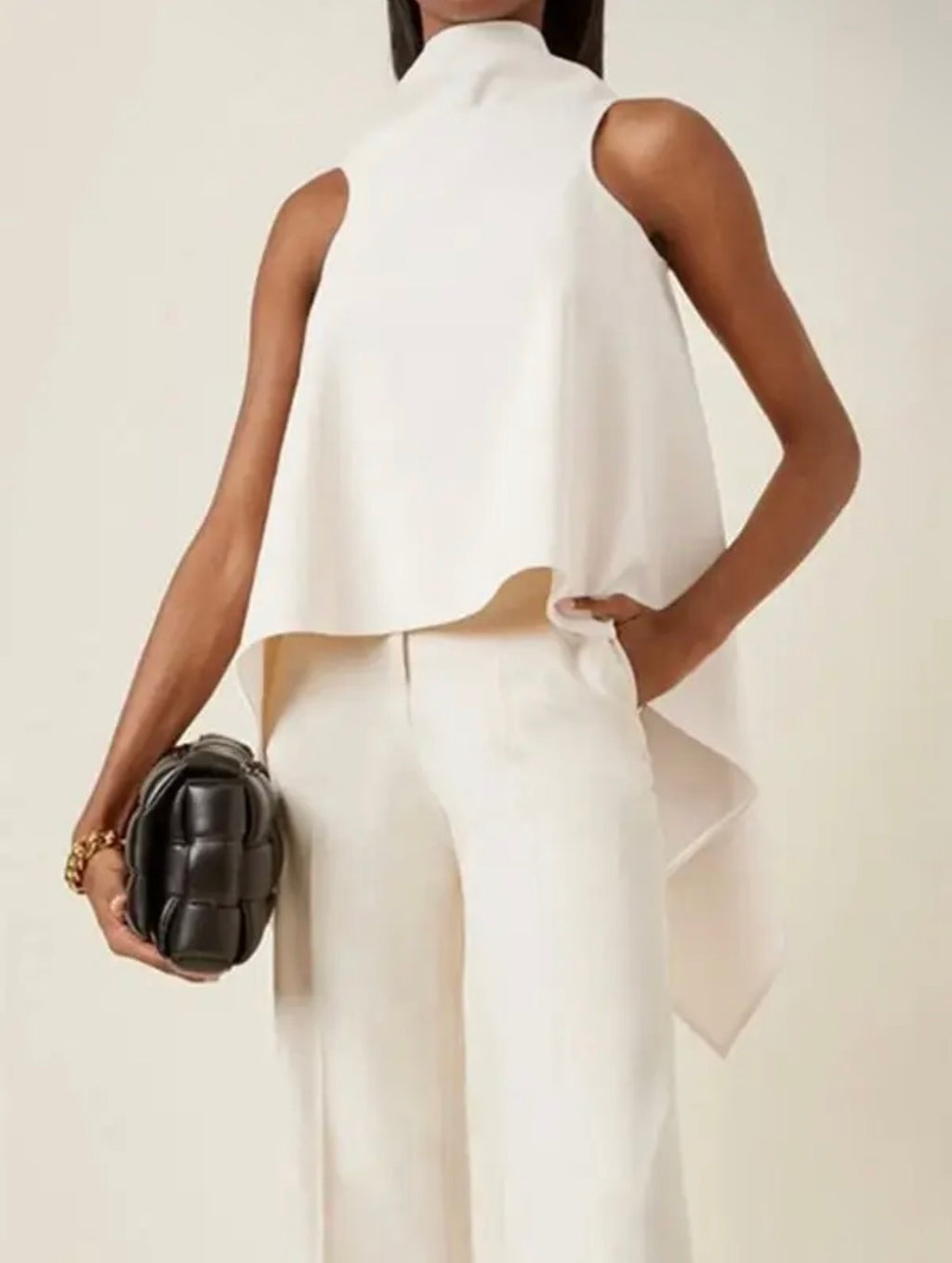 Draped High-Neck Sleeveless Top