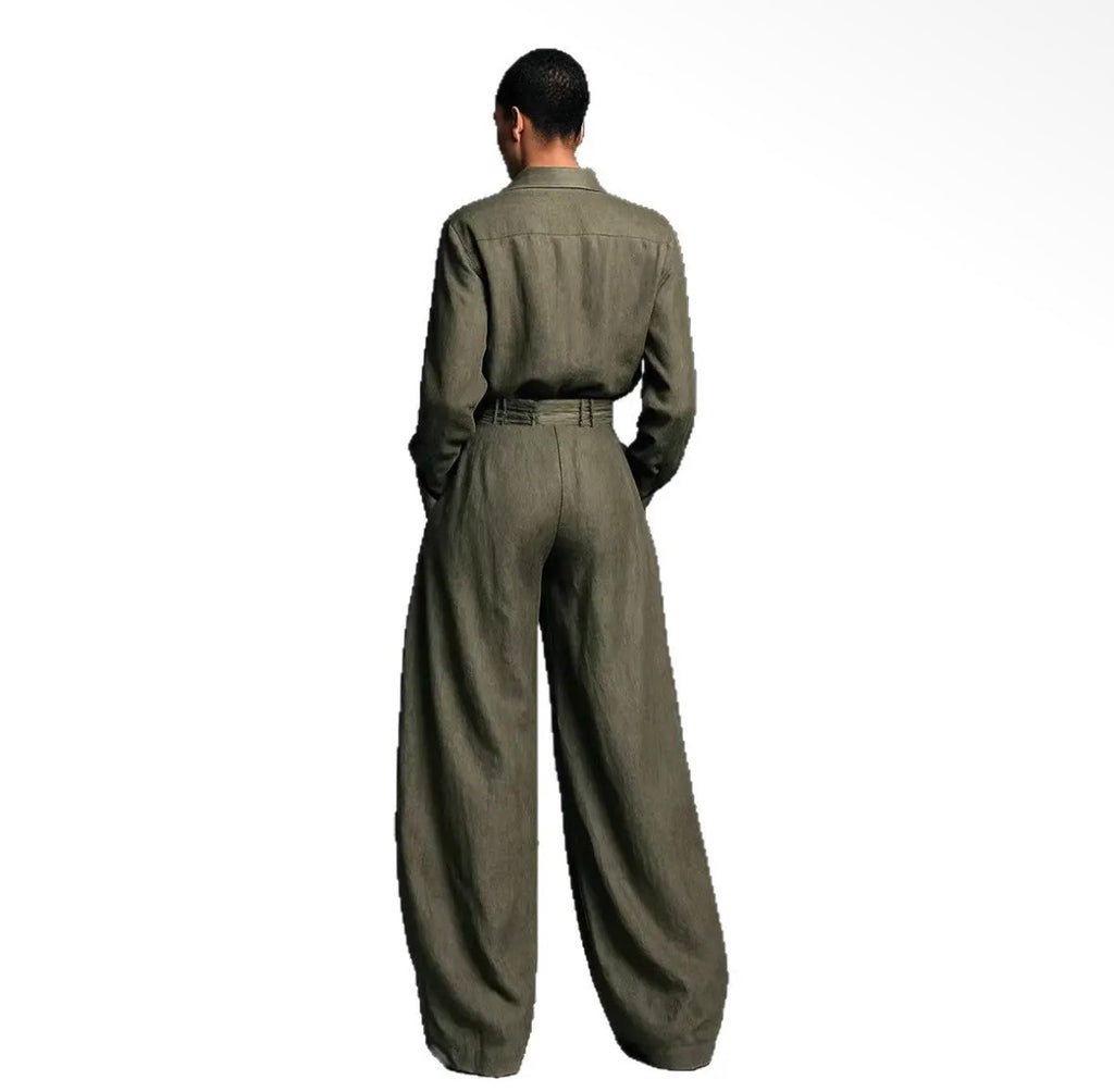 Olive Luxe Button-Front Wide-Leg Pant Set